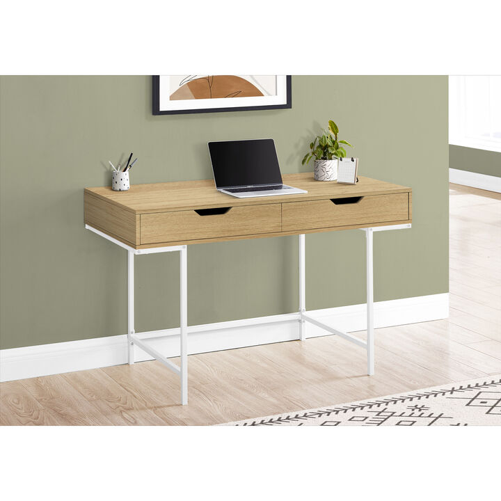 Monarch Specialties I 7569 Computer Desk, Home Office, Laptop, Storage Drawers, 48"L, Work, Metal, Laminate, Natural, White, Contemporary, Modern