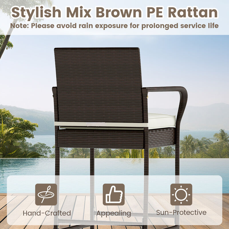 3 Piece Patio Bar Set with 2 Cushioned Seats for Outdoor Use-Off White image number 7