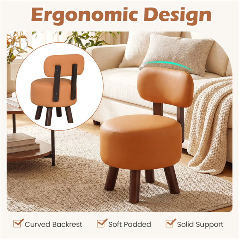 Small Footstools Set of 2 with Solid Wood Legs for Living Room-Orange image number 4