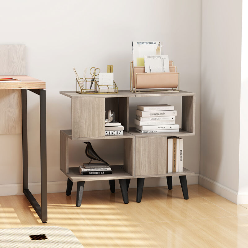 Set of 2 Geometric 3-Tier Bookshelves with Open Storage Shelves for Home or Office