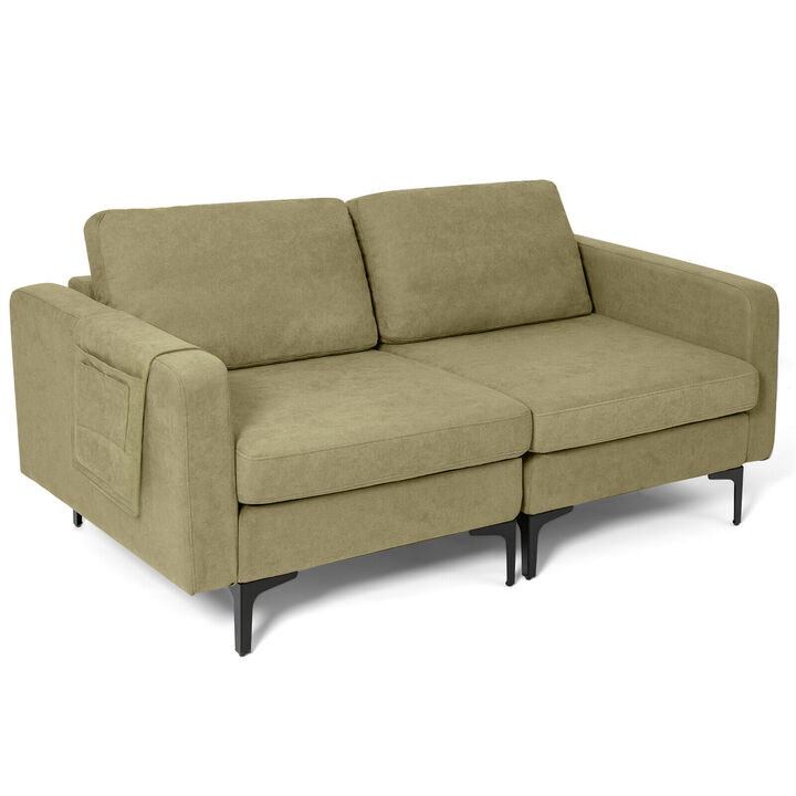 Modern Loveseat Sofa Couch with Side Storage Pocket and Padded Sponge Seat Cushions for Living Room