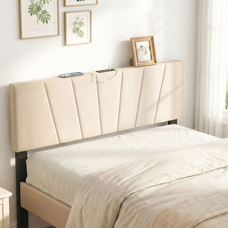 Geometric Headboard for Queen and Full Beds with Upholstered Design image number 5