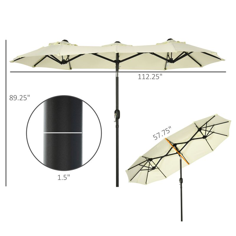 Brown Double-sided Umbrella: 9.5' Patio Umbrella with Tilt, Crank, Air Vents, 12 Ribs