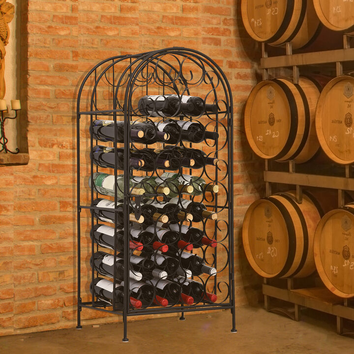 35 Bottle Large Metal Floor Freestanding Locking Wine Rack Jail Renaissance Cage