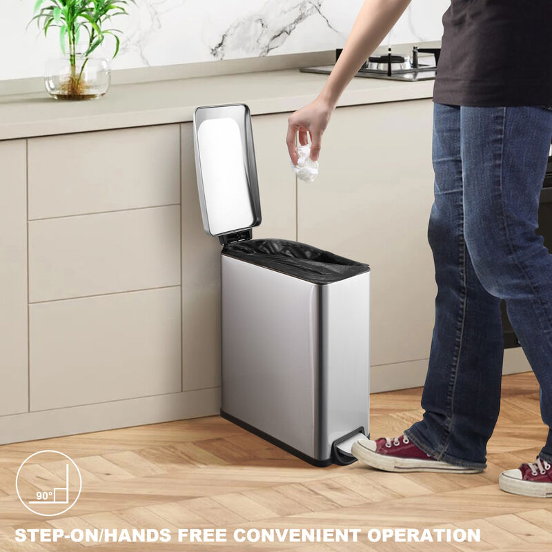 2.6 Gal./10 Liter Slim Stainless Steel Step-on Trash Can for Bathroom and Office image number 1