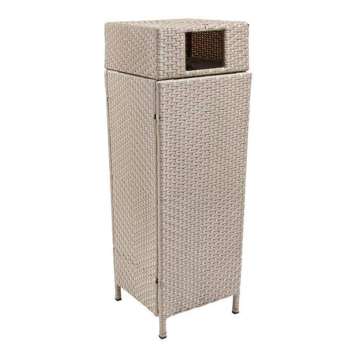 Keaton Modern All-Weather Wicker/Metal Lidded Hideaway Outdoor Trash Can