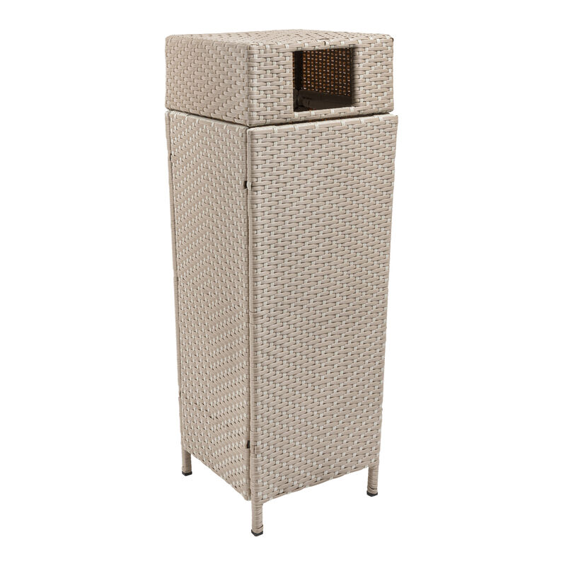 Keaton Modern All-Weather Wicker/Metal Lidded Hideaway Outdoor Trash Can
