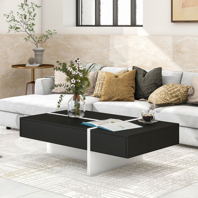 Contemporary Rectangle Design Living Room Furniture, Modern High Gloss Surface Cocktail Table, Center Table for Sofa or Upholstered Chairs, Black