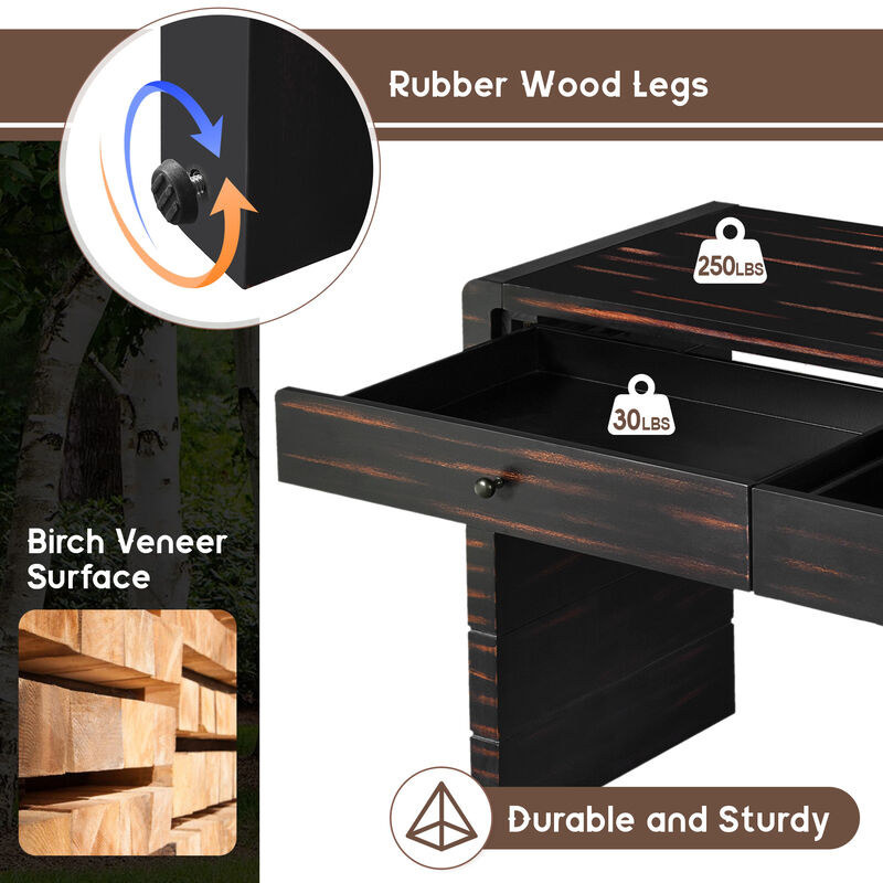 Curved Console Table with Storage, Wooden Entryway Table with 2 Drawers