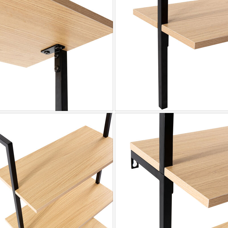 Madera  Industrial 5-Shelf Wood Wall-Mounted Open Ladder Bookcase