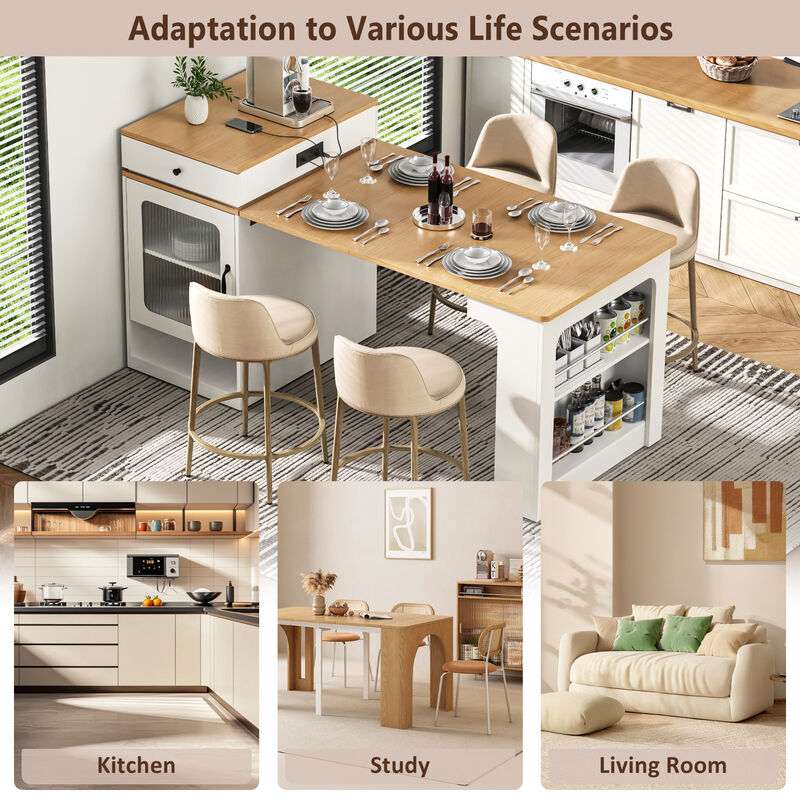 Merax Extendable Kitchen Island with Dining Table & Storage