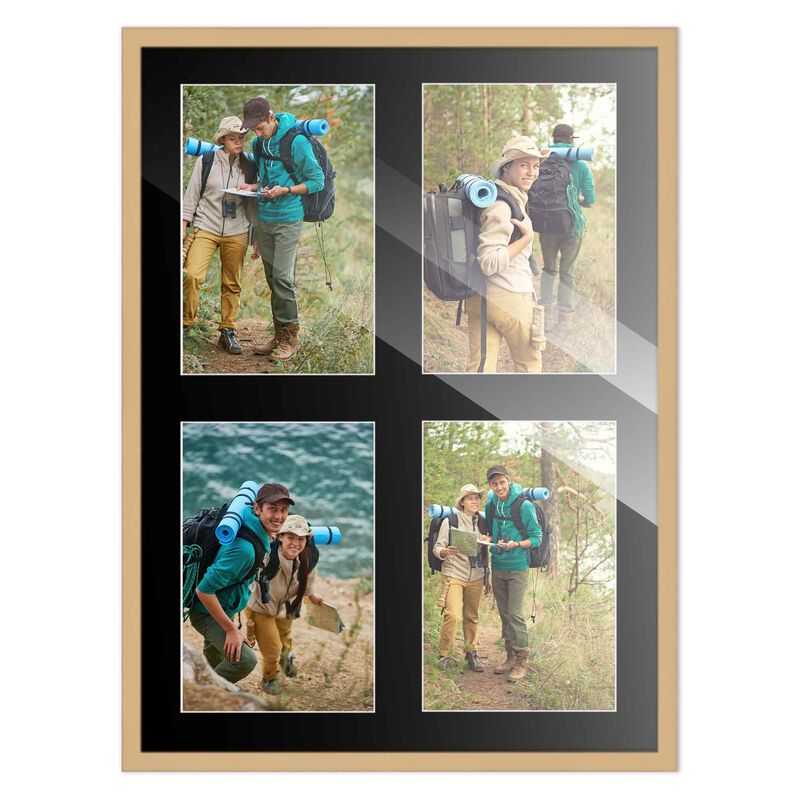 10x14 Wood Collage Frame with Black Mat For 4 4x6 Pictures
