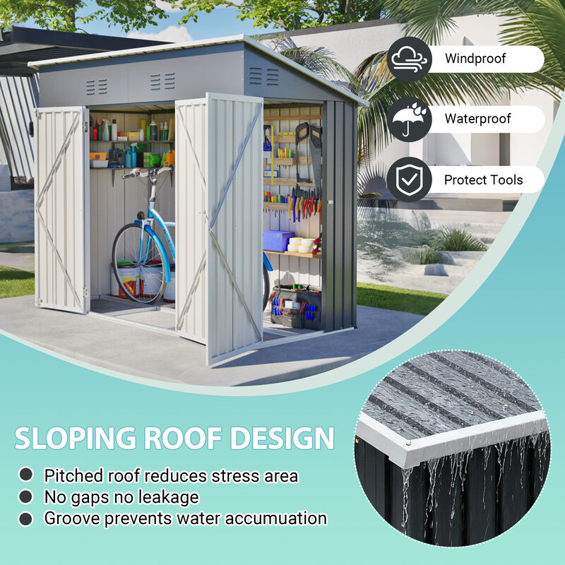 4x8 Slope-Roof Reinforced Storage Shed with Weatherproof Sloping Roof & 4 Air Vents image number 4