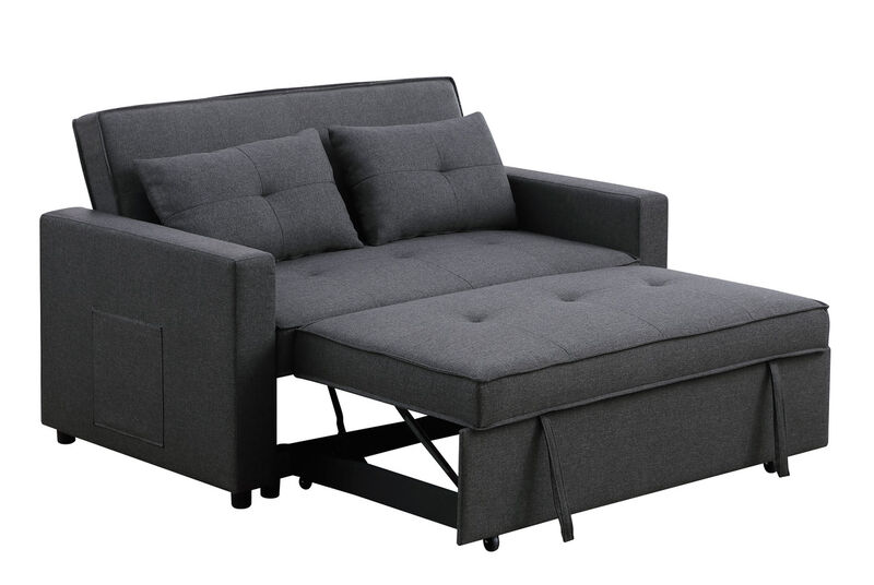 Streamdale Zoey Dark Gray Linen Convertible Sleeper Loveseat With Side Pocket