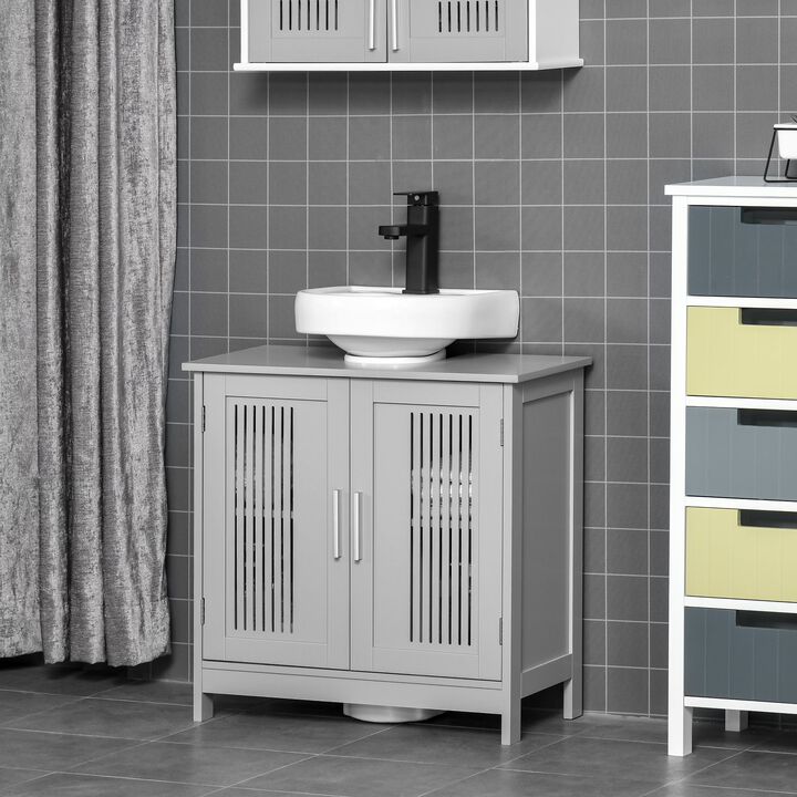 Modern Under Sink Cabinet with 2 Doors, Bathroom Vanity Unit, Pedestal Under Sink Design, Storage Cupboard with Adjustable Shelves, Grey