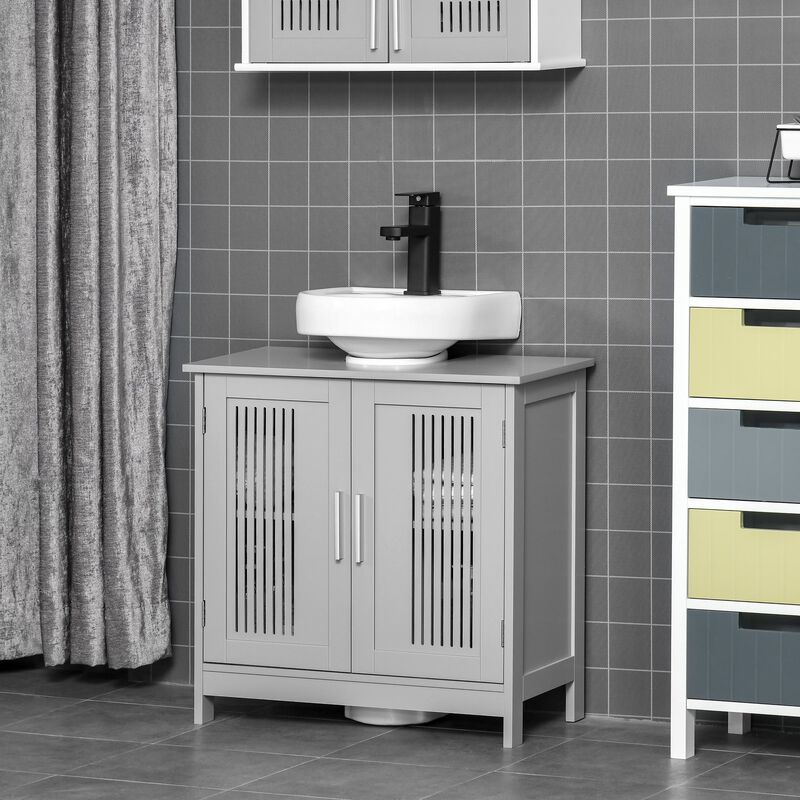 Modern Under Sink Cabinet with 2 Doors, Bathroom Vanity Unit, Pedestal Under Sink Design, Storage Cupboard with Adjustable Shelves, Grey