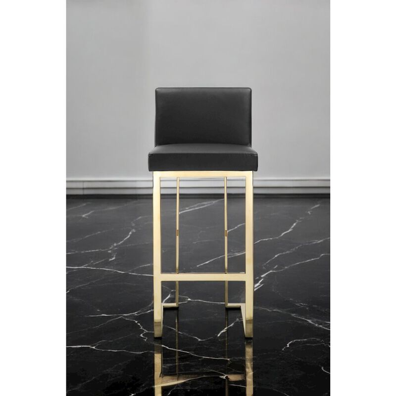 Pangea Home Dexter Bar Stool Faux Leather Black & Gold