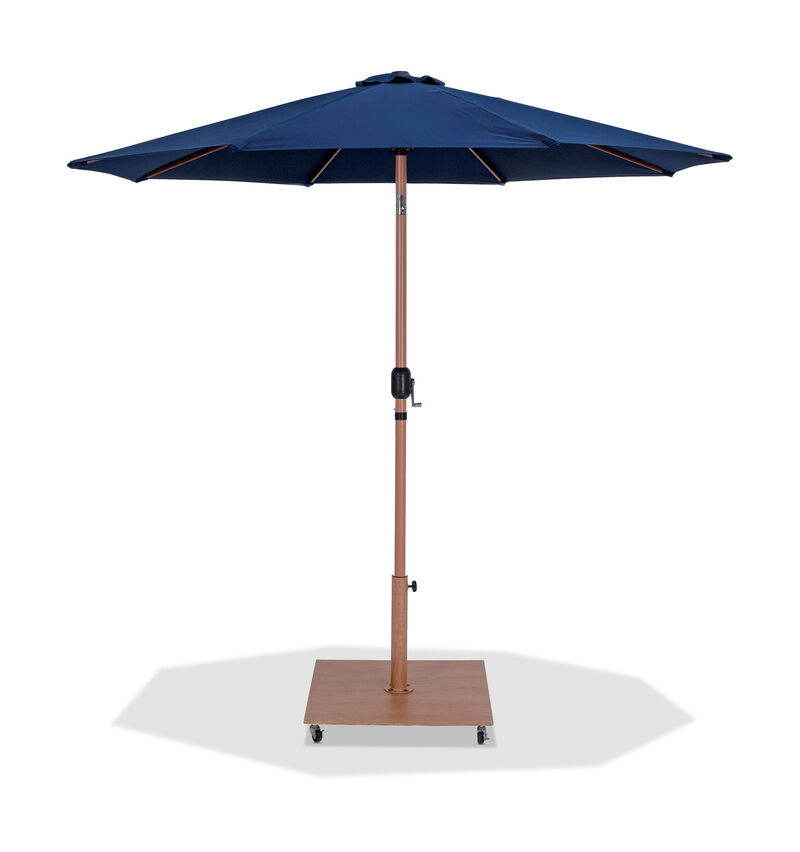 Meridian Furniture Fiji Navy Fabric / Teak Aluminum Patio Umbrella with Base Sets