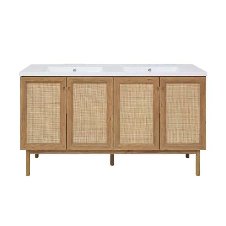 60" Freestanding Bathroom Vanity with 3-Hole Widespread Sink Top