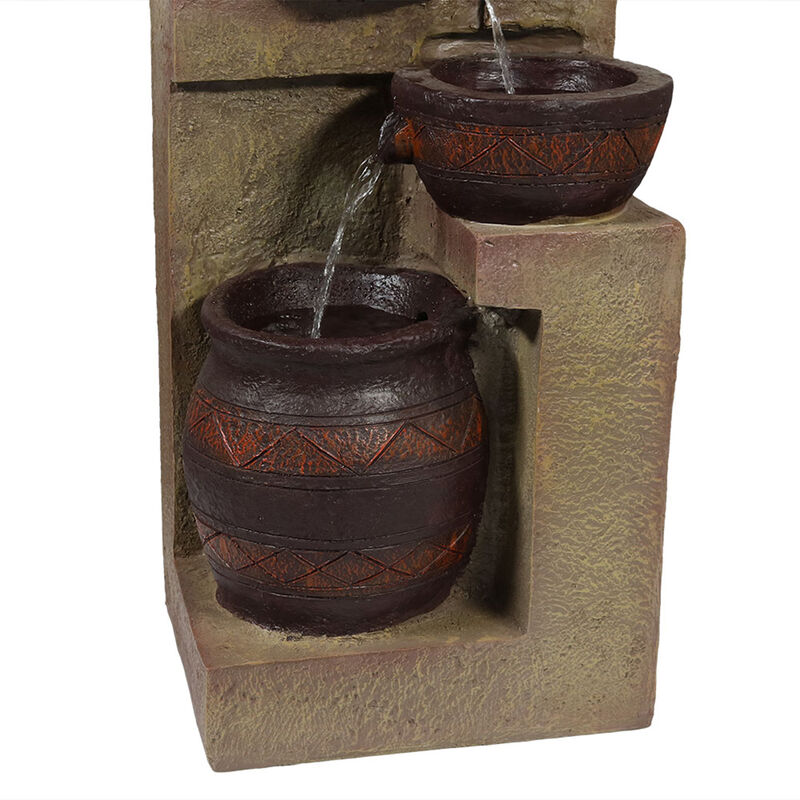 Sunnydaze Cascading Terra Bowl Solar Water Fountain with LED Lights - 30 in