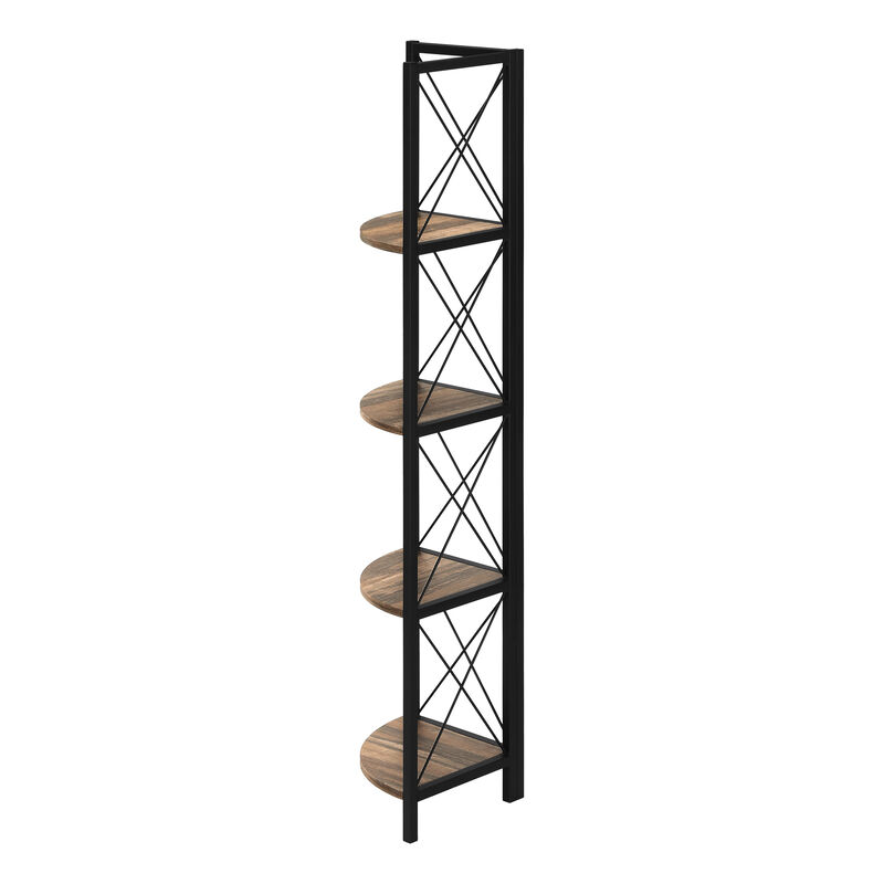 Monarch Specialties I 3646 Bookshelf, Bookcase, Etagere, Corner, 4 Tier, 60"H, Office, Bedroom, Metal, Laminate, Brown, Black, Contemporary, Modern