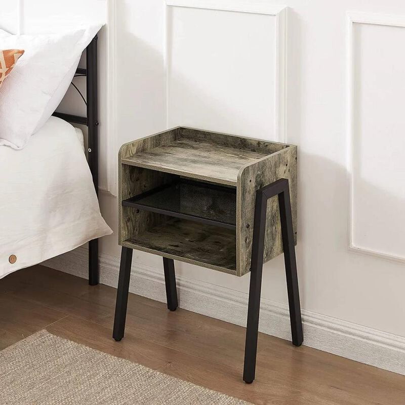 Hivvago Modern Industrial Grey Wood Black Metal Side Table Nightstand End Table