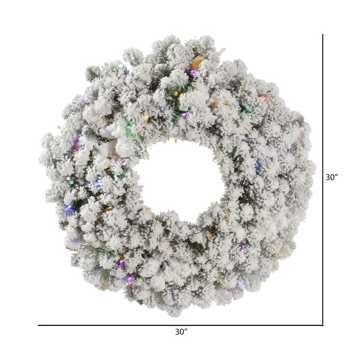 Vickerman 30" Flocked Kodiak Spruce Artificial Christmas Wreath, Multi-Colored LED Lights - Faux Snowy Christmas Wreath - Indoor Seasonal Home Wall Decor