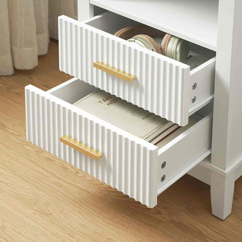 Nightstand with 2 Drawers, LED Light Strip and Storage End Table -White image number 8