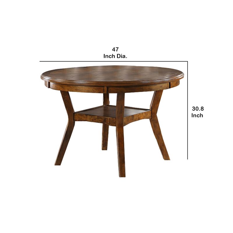 Round Top Wooden Dining Table with Boomerang Legs, Walnut Brown-Benzara