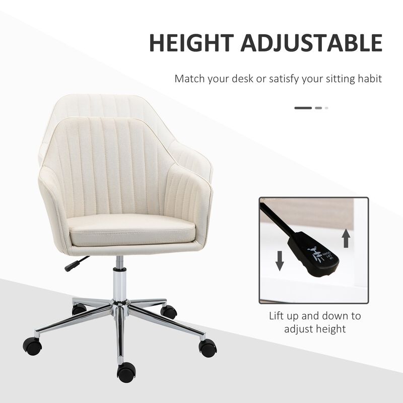 Beige Vanity Chair: Velvet Scallop Shape Swivel Office Chair