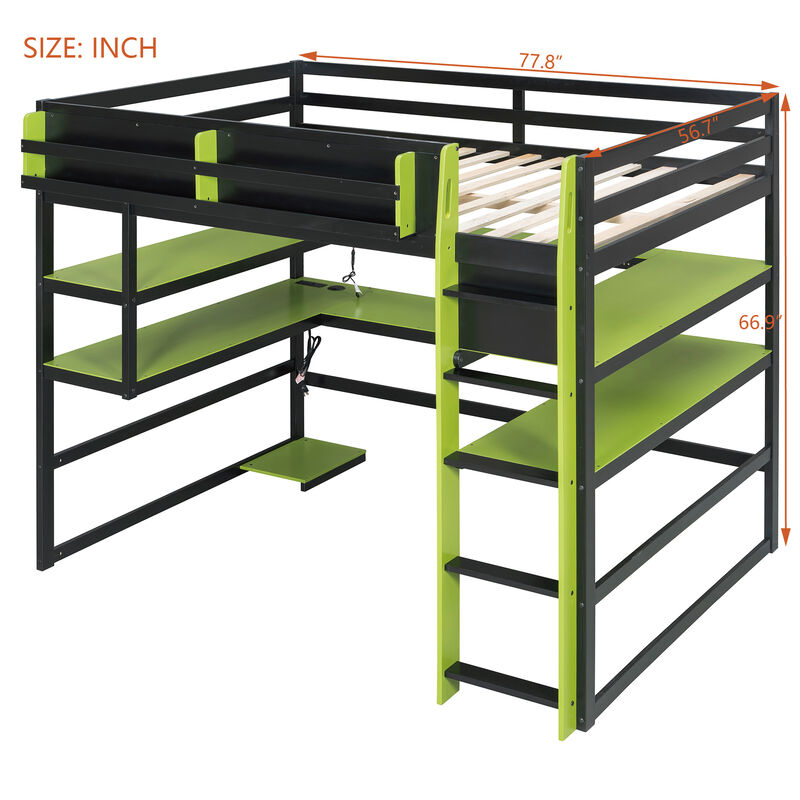 Merax Gaming Wood Loft Bed with RGB LED, USB Ports & Storage Rack image number 3