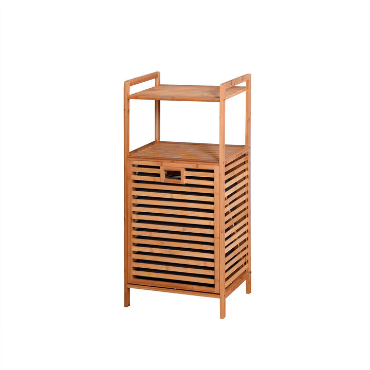 Hivvago Natural Wooden Organizer  Bamboo Laundry Storage Basket with 2 Tier Shelf