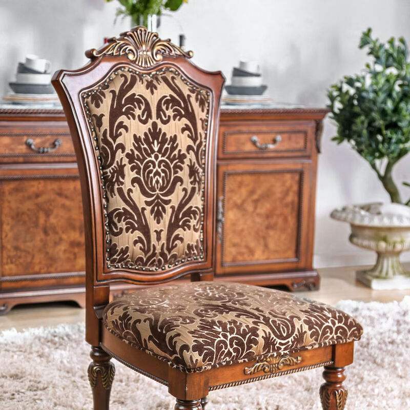 Streamdale Brown Cherry Side Chairs with Floral Design Seats