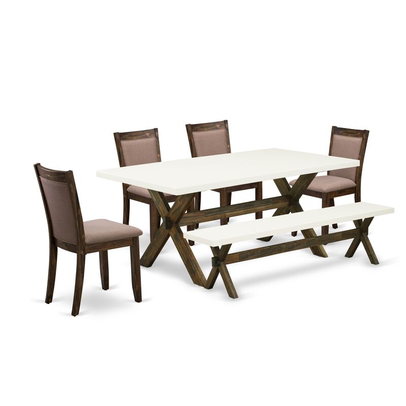 East West Furniture X727MZ748-6 6Pc Dinette Set - Rectangular Table , 4 Parson Chairs and a Bench - Multi-Color Color