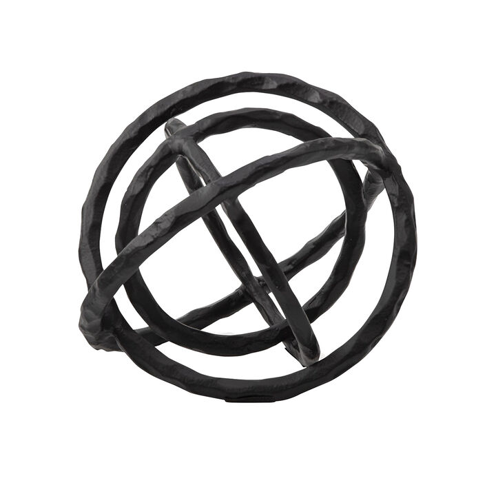 Lizy Sculpture Decor Set of 2 Interlocking Round Rings Black Cast Aluminium - Benzara