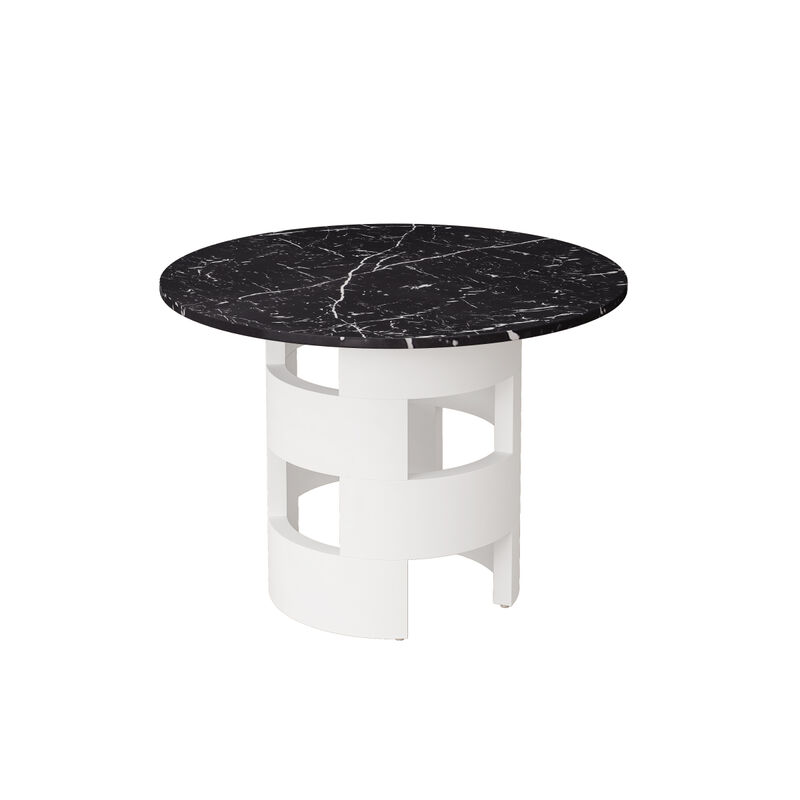 42.12" Modern Round Dining Table with Printed Black Marble Tabletop for Dining Room, Kitchen, Living Room, Black+White