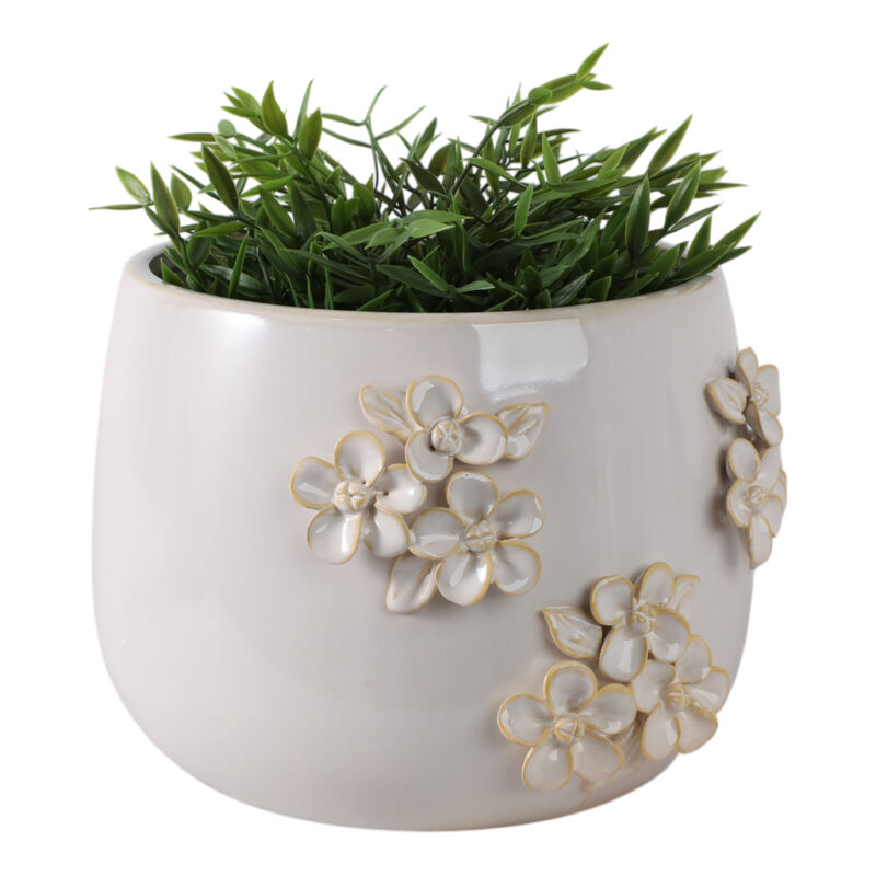 9" Flower Bunches Applique Planter, Ivory image number 1