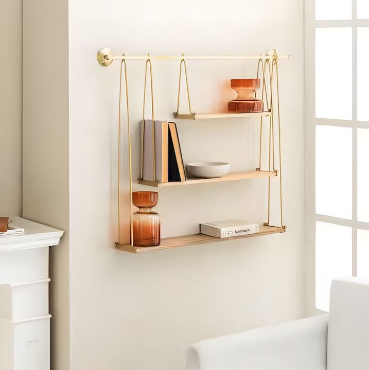 Luna 6 in. x 37 in. 31.5 in. Gold and Natural Wood Decorative Shelves