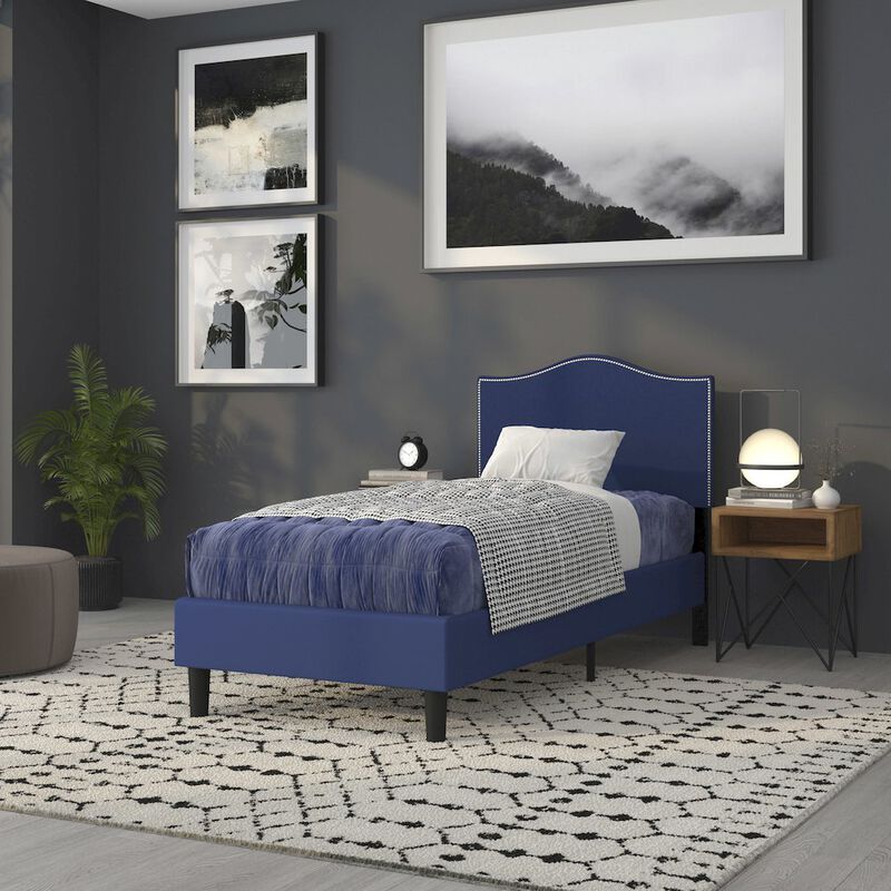 Flash Furniture Upholstered Twin Size Headboard with Accent Nail Trim in Navy Fabric image number 9