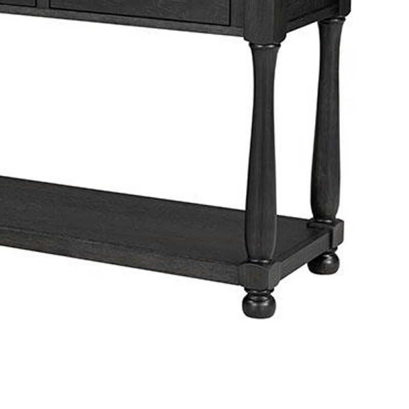 Ginie Sofa Table, 3 Drawers, Black Brown Solid Rubberwood, 60 Inch image number 4