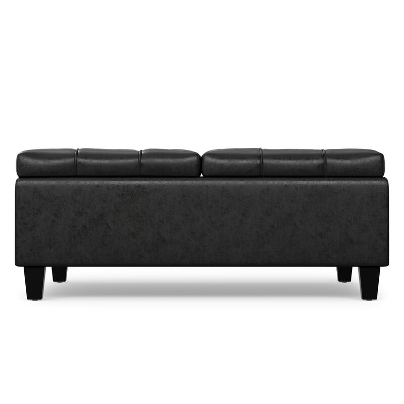 Harrison 40 inch Wide Transitional Square Large Coffee Table Storage Ottoman in Distressed Black Vegan Faux Leather, Assembled image number 2