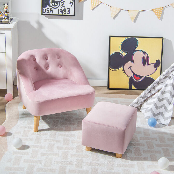Soft Velvet Upholstered Kids Sofa Chair with Ottoman