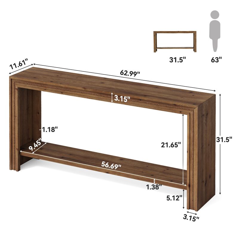 Narrow Solid Wood Entryway Console Table with 2-Tier Storage Shelf-Brown image number 2
