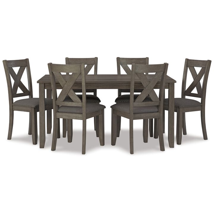 7 Piece Dining Table Set with 6 X-Back Chairs | Weathered Gray Wood | Padded Seats - Benzara