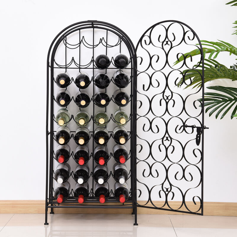 35 Bottle Large Metal Floor Freestanding Locking Wine Rack Jail Renaissance Cage