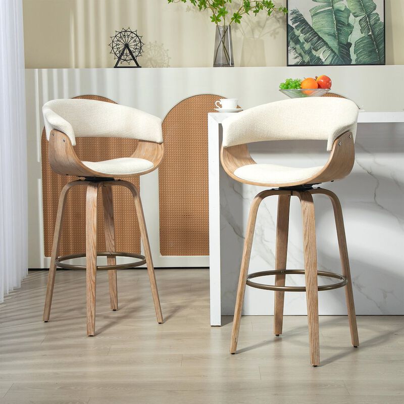 Glamour Home Berkeley Beige Upholstered Fabric Bar Stool with Natural Wood Accent Legs