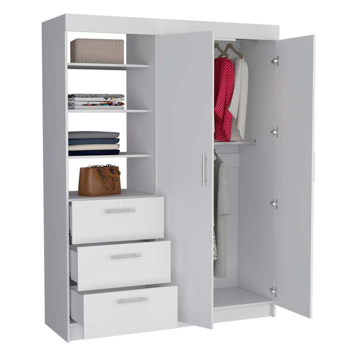 Streamdale Kenya 3 Drawers Armoire, Double Door, 3-Tier Shelf