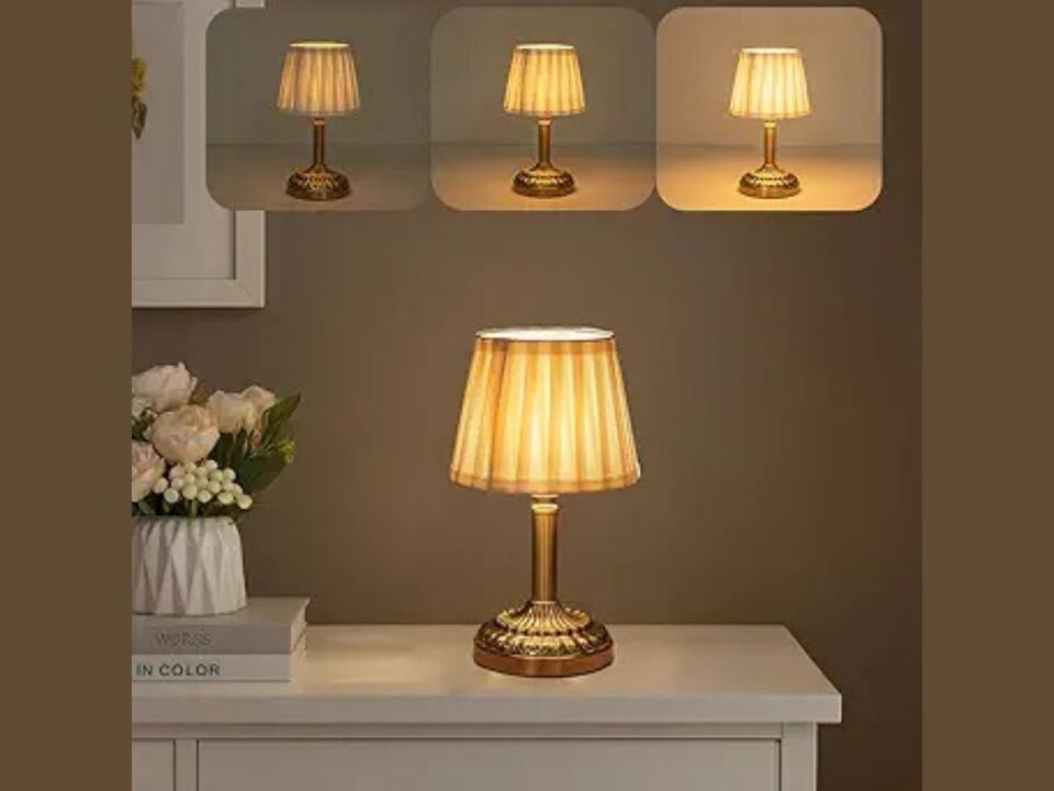 Table Lamp &ndash; Cordless Touch 3‑Way Dimmable Pleated Shade Rechargeable LED Nightstand