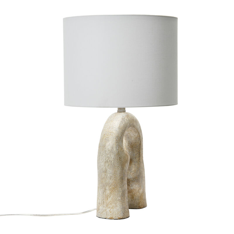 Abstract Resin Table Lamp with Linen Drum Shade, Distressed Natural image number 4