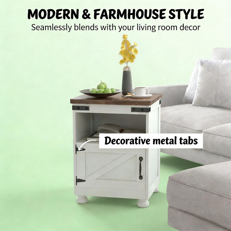 Modern Side Table with Storage End Table Nightstand (White/Brown) image number 5